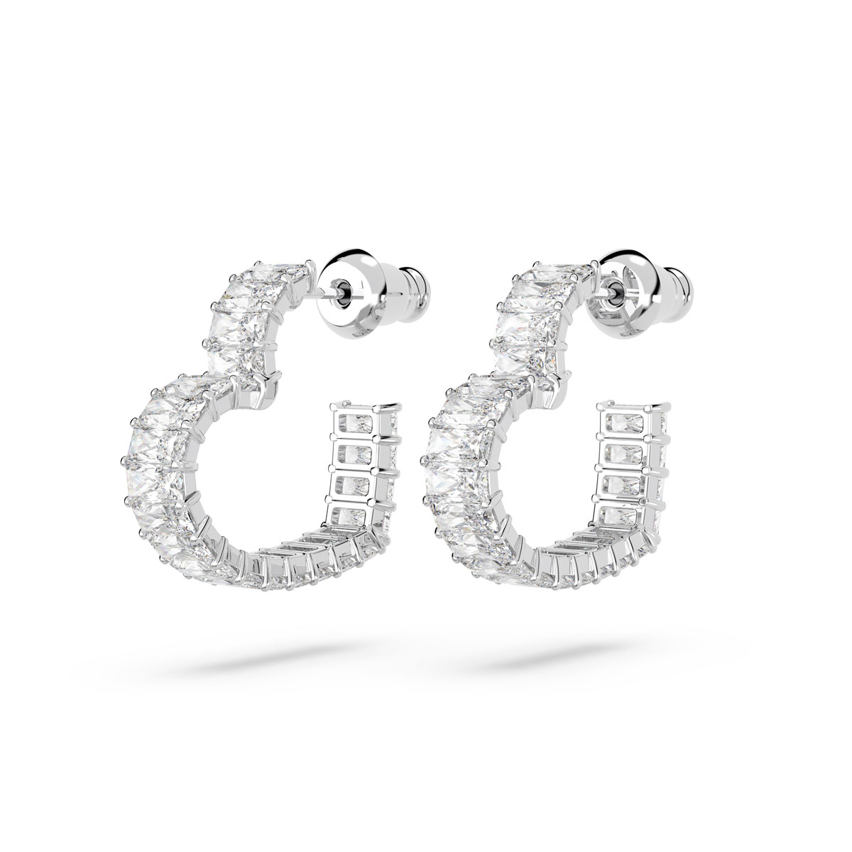 Swarovski Jewelry and Rhodium Matrix Heart Hoop Pierced Earrings